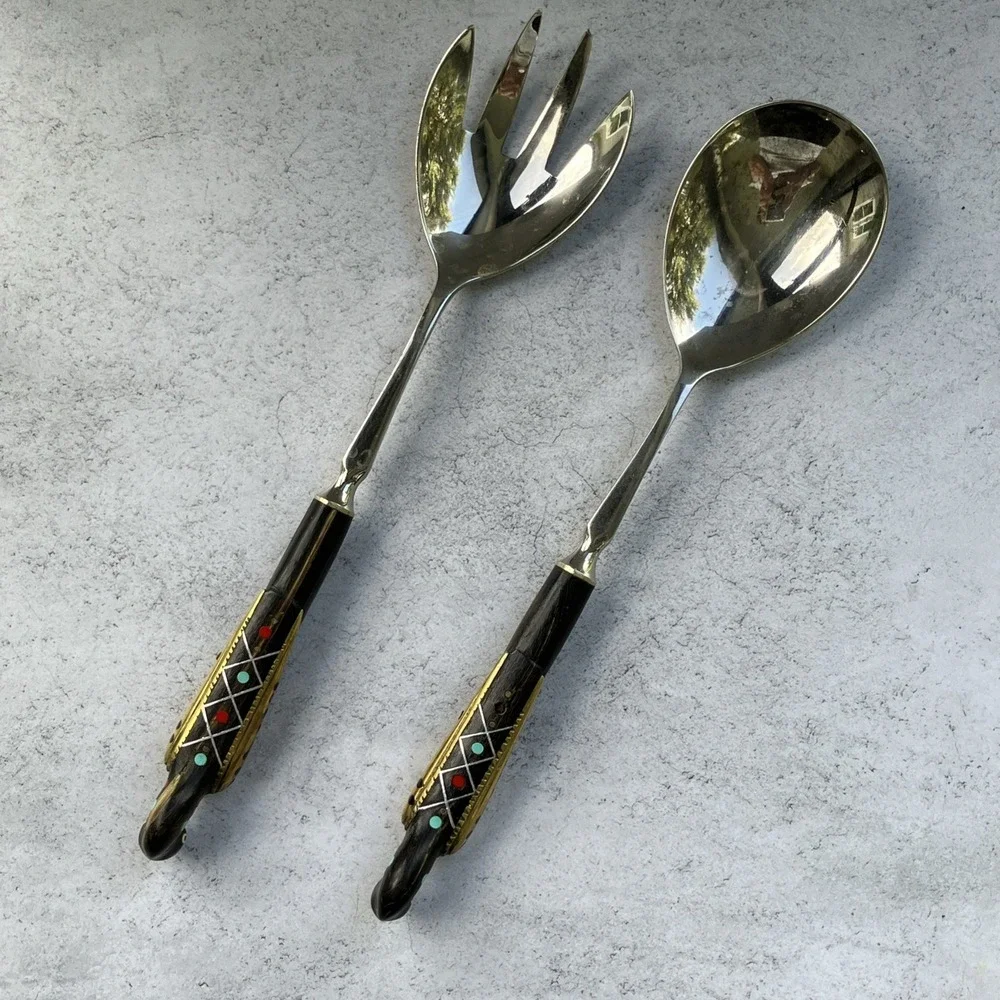 Vtg 50s Alfred Haddad Jezzine Bird Rooster Salad Spoon & Carving Set*AS IS READ*